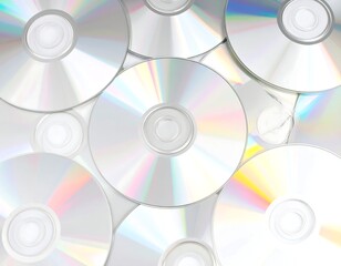 Overhead shot of a cluster of shiny blank optical discs