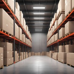 warehouse shelves with boxes