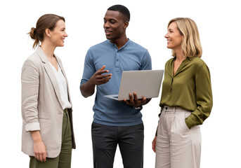 Business team working together with laptop isolated on white