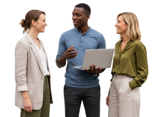Business team working together with laptop isolated on white