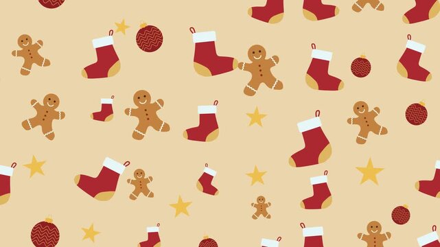 Christmas pattern with gingerbread men stockings stars and ornaments