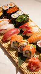 Delicious Sushi Platter with Maki Rolls Nigiri Sashimi Salmon Tuna Shrimp Avocado Japanese Food