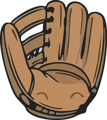 Cartoon baseball glove with happy face illustration.