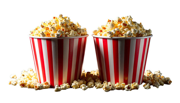 Popcorn in striped paper containers isolated on transparent background PNG
