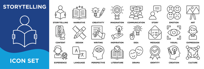storytelling icon collection set. Containing storytelling, narrative, creativity, imagination icon. simple line vector.  © BAMBANG G