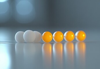 Row of white & gold spheres, blurred background