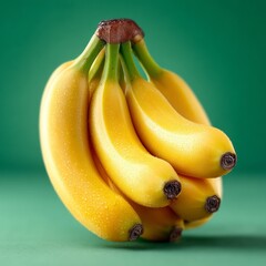 Vibrant yellow bananas glistening with fresh water droplets, a healthy and delicious snack option for any lifestyle or culinary creation.