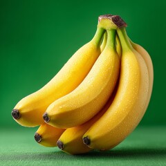 Fresh, ripe bananas glistening with water droplets create a vibrant, healthy still life perfect for food blogs and healthy living content.