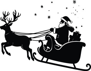 Silhouette of Santa Claus in Sleigh with Deer