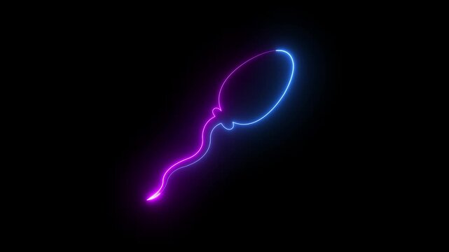 glowing neon Sperm icon isolated on black background. Single sperm icon. Sperm icon glowing Neon sign , Symbol of Reproduction and Fertility Animation. HD Video motion graphic animation.