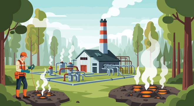 Industrial landscape with gas emissions monitoring and environmental protection