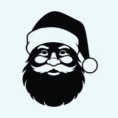 Vector Santa Claus face with beard and hat silhouette illustration