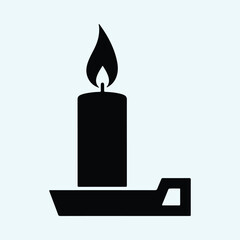 Vector single candle burning on holder silhouette illustration
