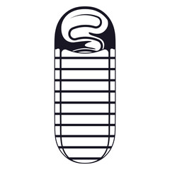 Minimalist illustration of a sleeping bag with a swirl inside on a white background