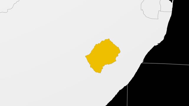Lesotho map. Animated zoom into the country on the Globe in Black White color palette. Country logo animation. Map with meridians, parallels. Stylish video.