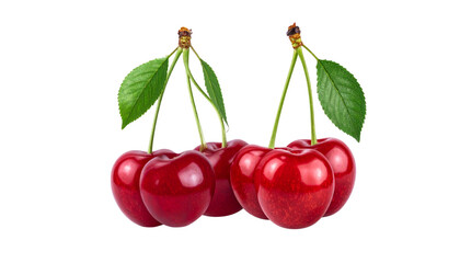 Twin variations of decorative cherries on stems isolated on transparent background