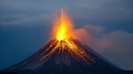 Fototapeta premium Volcanic eruption at twilight.