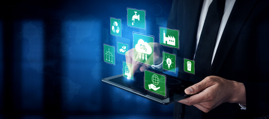 ESG concept integrates environmental, social, and governance practices to promote sustainability,...