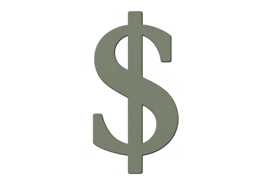 Dollar sign symbol representing currency, economy, and financial wealth on transparent background