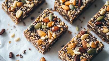 Delightful assortment of nutritious snack bars brimming with nutty goodness