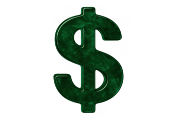 Green dollar sign symbol showing finance, wealth, currency, money, and financial growth on transparent background