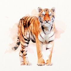 Tiger illustration in watercolor, animal drawing