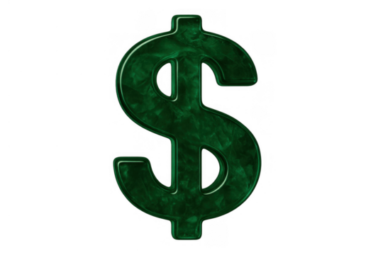 Green dollar sign symbol showing finance, wealth, currency, money, and financial growth on transparent background
