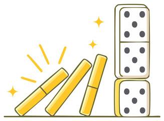Illustration of the domino effect as gold tiles fall in a chain reaction toward a stable stack