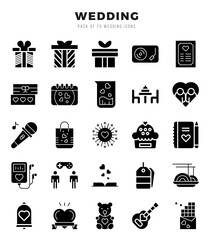 Collection of Wedding 25 Glyph Icons Pack.