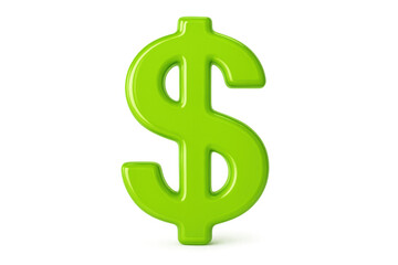 Obraz premium Bright green 3d dollar sign icon visualizing financial growth, money, prosperity, business, and banking concepts. Transparent background