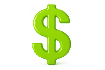 Bright green 3d dollar sign icon visualizing financial growth, money, prosperity, business, and banking concepts. Transparent background