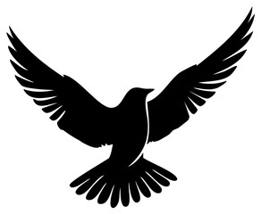 Obraz premium Elegant Silhouette of a Dove in Flight with Spread Wings Against a White Backdrop