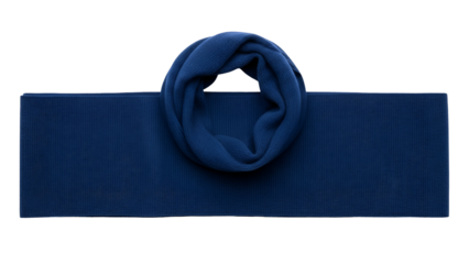 Rich indigo textile accessory presented in a flattened, folded manner against a dark background