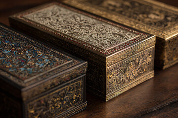 Antique Elegance: Ornate Gift Box Design for Luxurious Events, Retro-themed Celebrations; Perfect for Website Showcases and Vintage Party Invitations on Desktops.