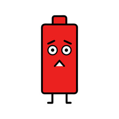 Sad battery cartoon on transparent background
