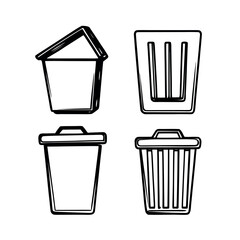 Black vector trash can icon on a white background, an isolated symbol for delete or recycle