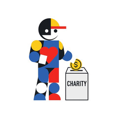 Geometric figure donates to charity box illustration