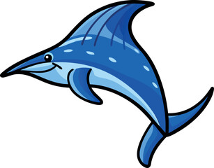 Fototapeta premium Blue vector illustration of a swimming marine dolphin silhouette isolated on a white background