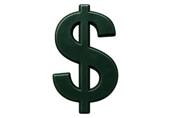 Fototapeta premium Dark green dollar sign symbol standing for financial success, savings, business, and economic growth on a transparent background