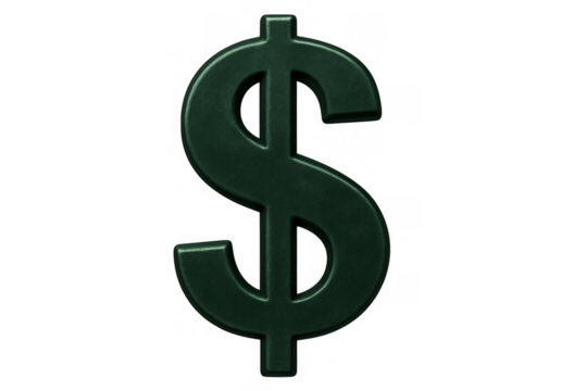 Dark green dollar sign symbol standing for financial success, savings, business, and economic growth on a transparent background - Powered by Adobe