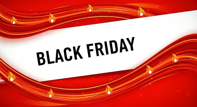 Black Friday Promotion: A striking visual composition, perfect for announcing Black Friday sales. Bold text on a vivid red and orange abstract design. Perfect for marketing and promotion.