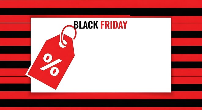 Black Friday Sales Banner: A vibrant and modern promotional banner for Black Friday sales, featuring a dynamic price tag icon and a bold design to attract customer attention.