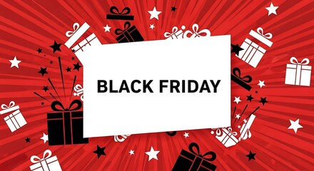 Black Friday Promo: Dynamic graphic for Black Friday promotion, showcasing gift boxes against a vibrant background, capturing the excitement of shopping deals.