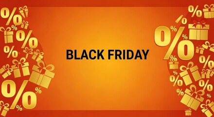 Black Friday Deals Announcement: A vibrant banner declares Black Friday, adorned with festive gift boxes and percentage symbols, setting the stage for exciting shopping promotions and exclusive deals.
