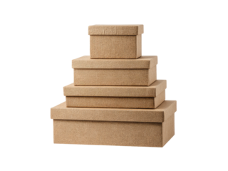 Stacked beige gift boxes on black background eco friendly packaging, Isolated On White Background, Png Transparent