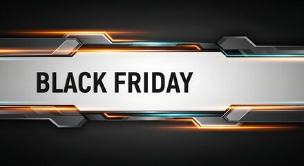 Black Friday Sale Banner: A sleek, modern banner announcing Black Friday, designed with dynamic lines and vibrant accents, perfect for promoting shopping deals and offers.