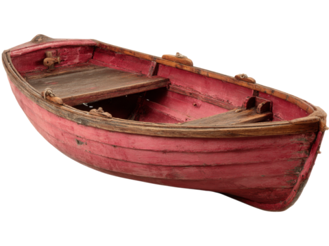 Antique red wooden rowboat vintage boat nautical maritime old vessel, Isolated On White Background, Png Transparent - Powered by Adobe