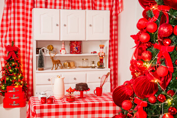 christmas tree with christmas decorations, cup 