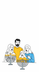 Family singing together around menorah during Hanukkah celebration  