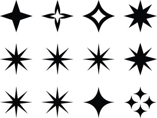 Obraz premium A Set of 12 Black Star and Sparkle Icons for Design and Decoration Elements